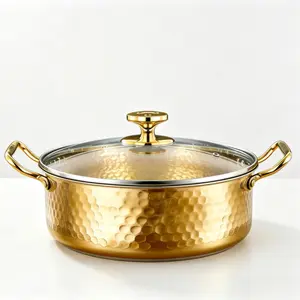 Stainless Steel Soup Pot, Thickened with Lid and Dual Handles, Handcrafted Texture, Durable and Easy to Clean, Ideal for Home and Outdoor Cooking