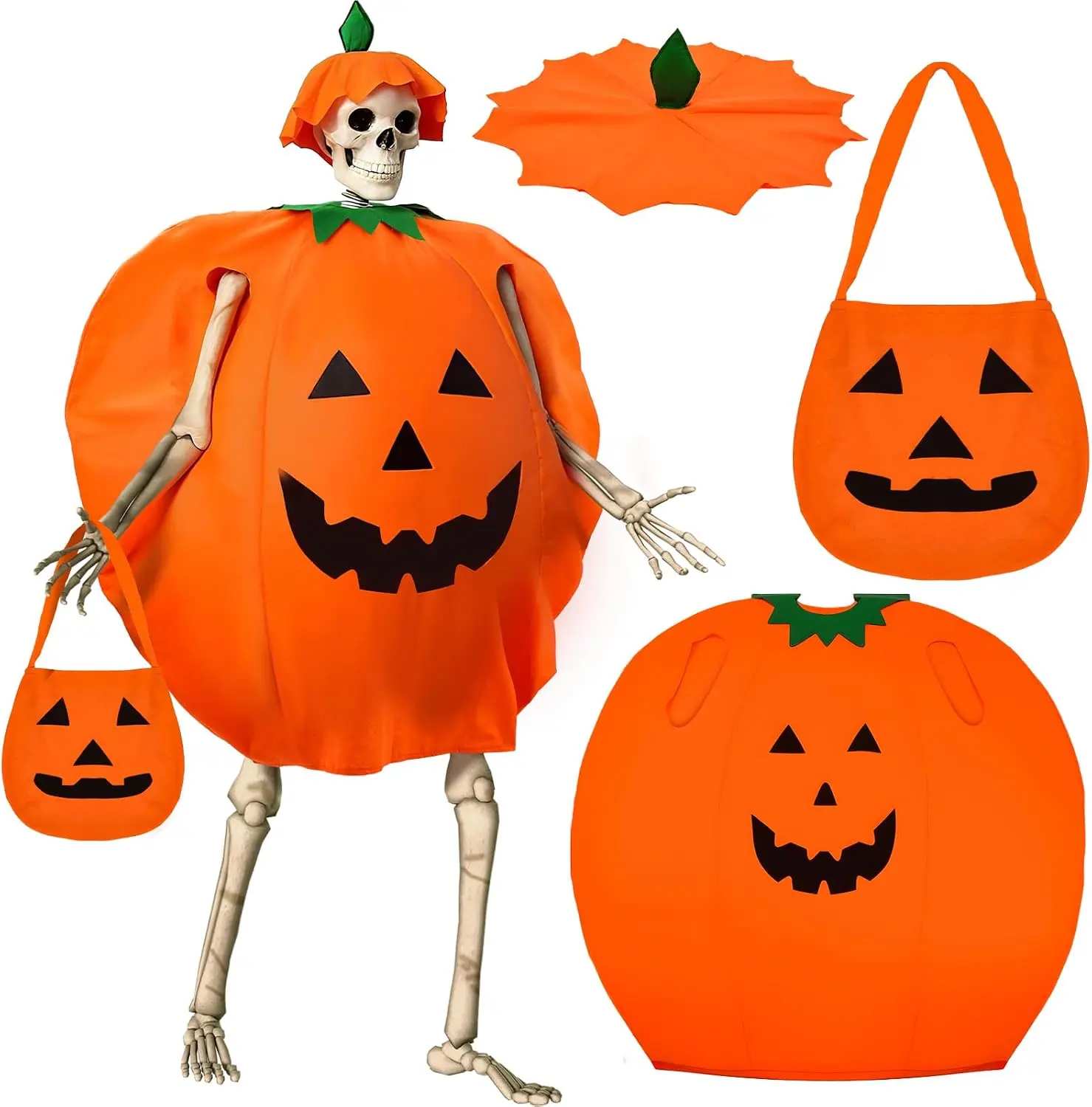 Gejoy Halloween Skeleton Decor 12 ft Skeleton Clothes Accessories Halloween Yard Lawn Decoration Assorted Costume Sets including Pumpkin, Witch, Pirate, Vampire, Grim Reaper Cloak, Fall Festive Outdoor Decor for Halloween Party Favors (NO SKELETON)