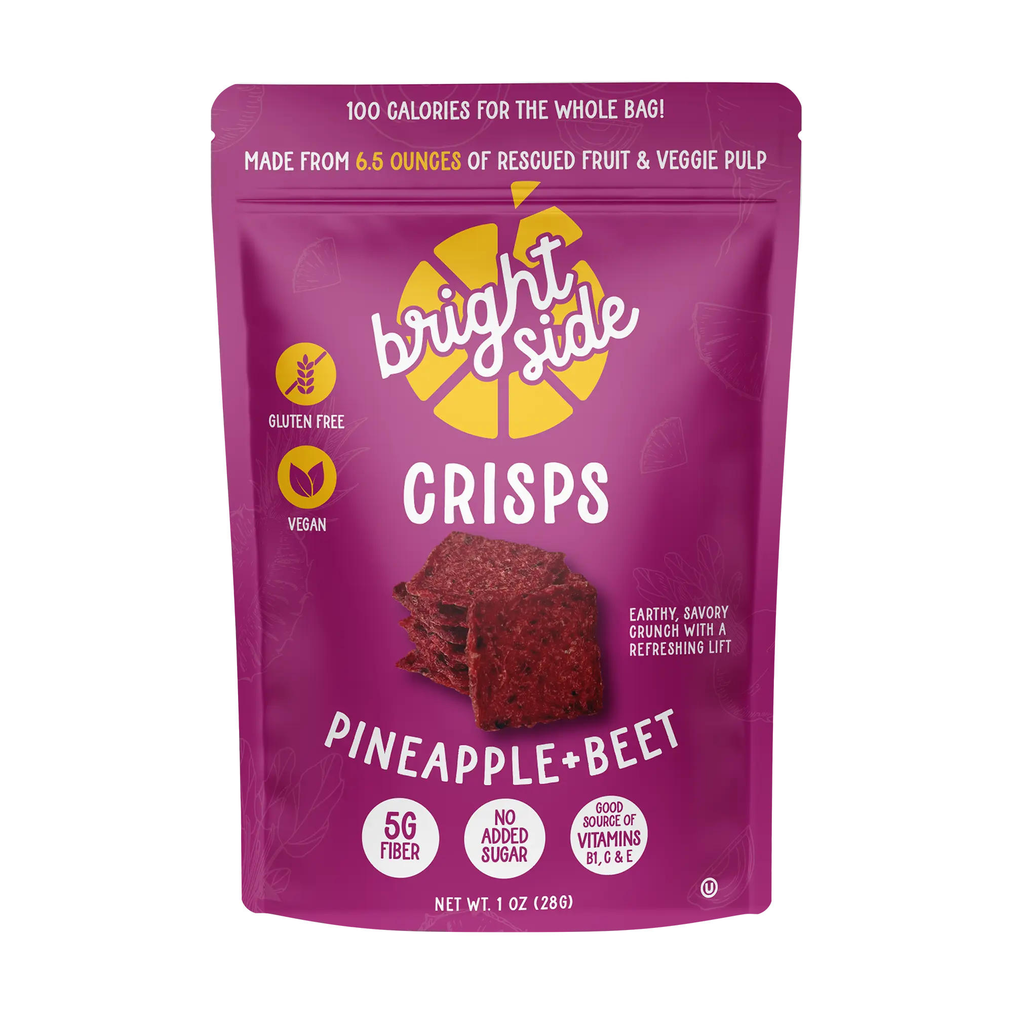 Bright Side Pineapple Beet Crisps, 2-Ingredient, Gluten-Free, Vegan, No Added Sugar, 1 oz Dried Snack