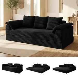 4-in-1 Folding 3-Seater Boneless Sofa Bed with Cup Holders - No Assembly Needed, Space-Saving Indoor Living Room Couch