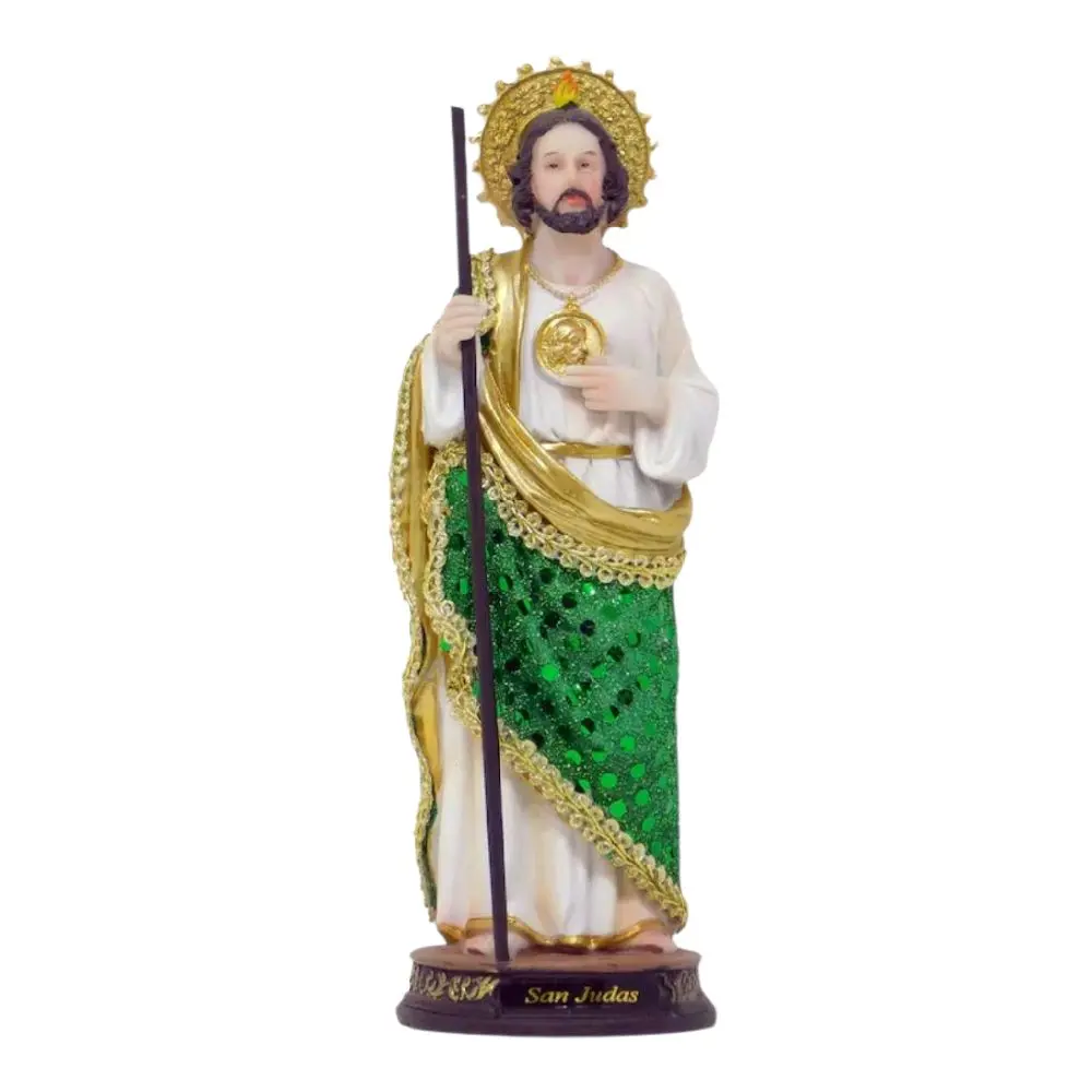 San Judas 8" Inches Tall Statue Vestido* Tela Green and Gold Robe Religious Decor Saint Jude patron saint Religious Decor