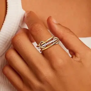 Stainless Steel Double Color Three-Ring Ring Set Micro Paved CZ Stackable Rings Trend Jewelry Wholesale Suitable for Young Women