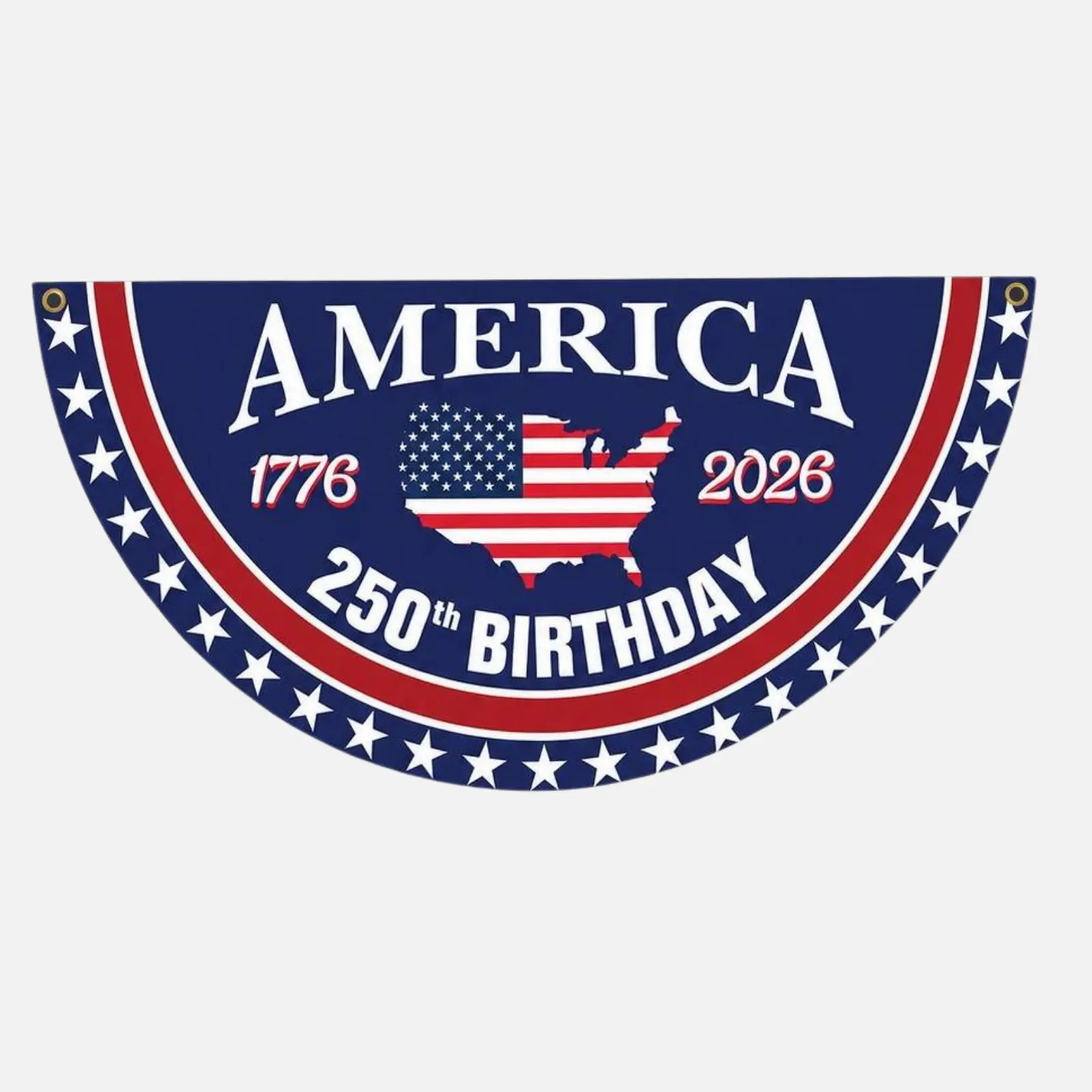 America 250th Birthday Half Circle Bunting Flag - 1776-2026 USA Patriotic Festive R-W-B Look Decor, Lightweight to Hang Weather-Ready Fabric Porch Rail 4th Of July Outdoor Yard Party Accessory
