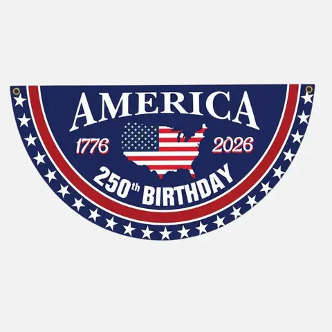 America 250th Anniversary Half Circle Bunting Flag Banners - 1776-2026 Red White Blue USA Patriotic 4th of July Decor, 18*36 inches & 36*72 inch 72 in Prints, Lightweight Weather-Ready Fabric, Outdoor Garden Yard Accessory