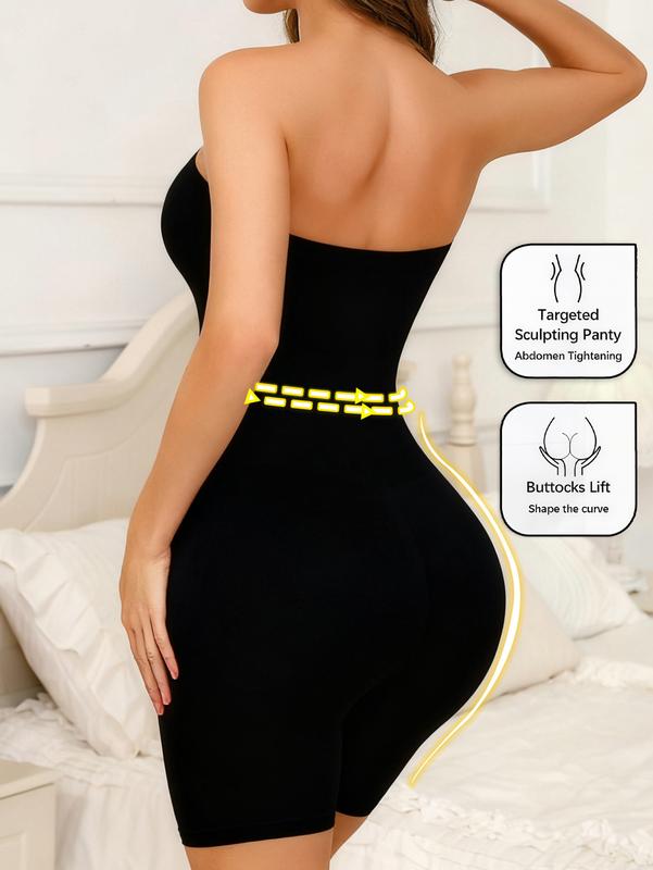 Women's Seamless Strapless Corset Top Black Tummy Control Butt Lifting Four-Way Stretch Form-Fitting Bodysuit with Adjustable Straps & Zipper Closure for Everyday & Special Occasions Tummy Control Shapewear Sleek Formfitting Design