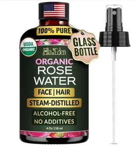 Ella & Eden Organic Rose Water Spray for Face, Hair - Hydrating, Refreshing Face Mist - USDA Certified 100% Pure Steam Distilled Hexane-Free - 4 Fl Oz