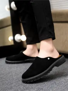 Black frosted toe cap mules - thick-soled, flat-heeled casual commuting men's loafers, Birkenstocks