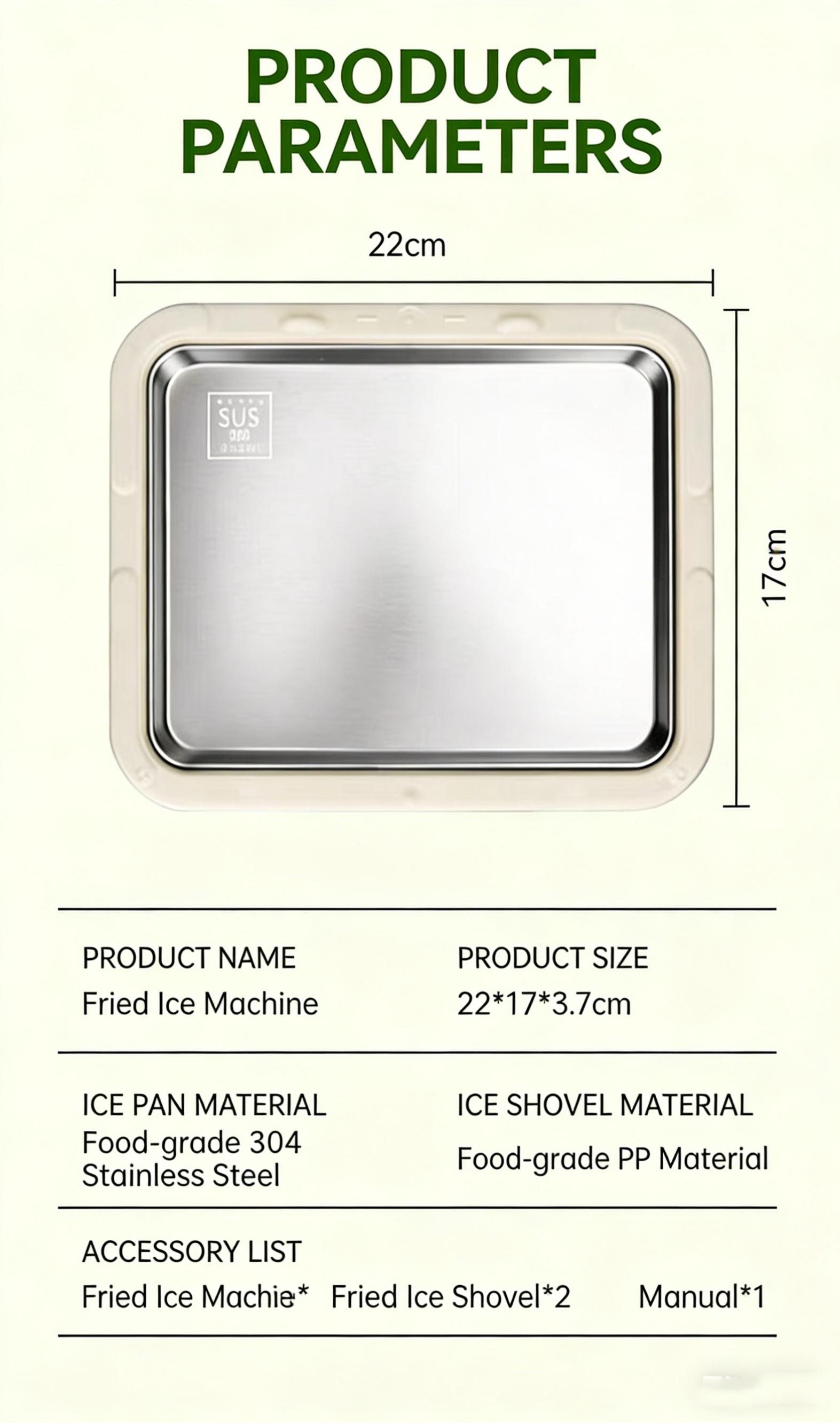 New Rolled Ice Cream Maker with 2 Scrapers , Portable Instant Ice Cream Maker , ,Stainless Steel Ice Cream Pan for Family Party, Easy Clean DIY Homemade Ice Cream Tray