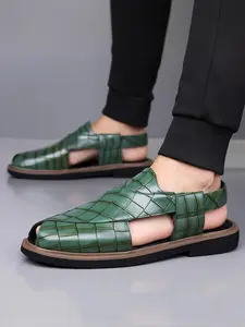 Men's Large Size Casual Vintage Handmade Breathable Interlocking Sandals, Footwear for Beach, Comfortable Anti-Slip Wear-Resistant Beach Shoes for Outdoor Daily Activities Elegant Sandal