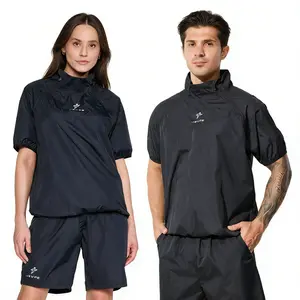 JEVPE Two-piece Men's and Women's Universal Black Sports Sauna Set - Suitable for casual wear, featuring comfortable short-sleeved tops and matching shorts. Autumn clothing.