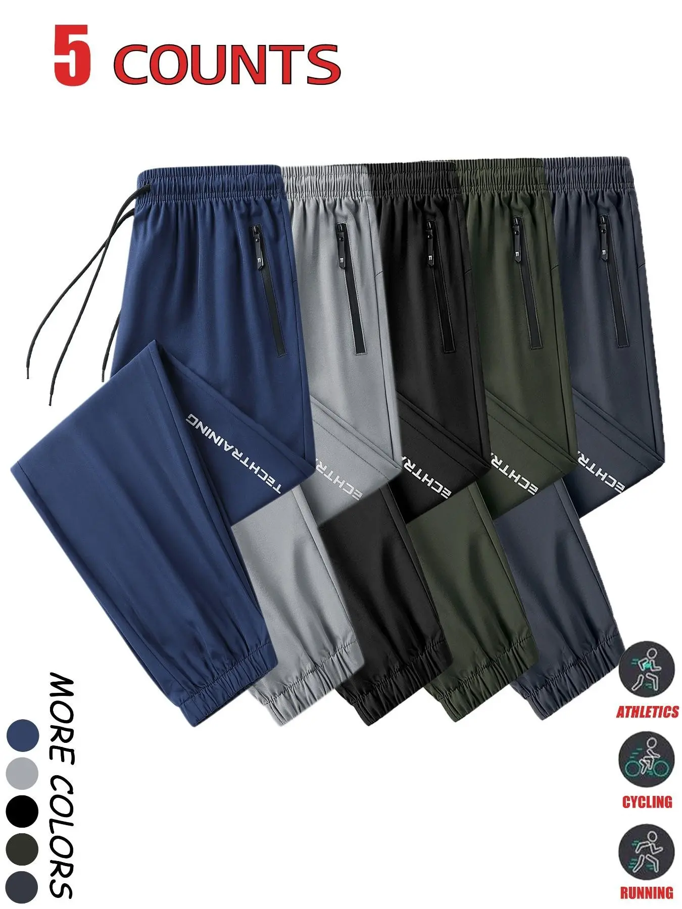 Men's Drawstring Soft Training Jogger Trousers, Lightweight Breathable Fabric, Comfortable Zipper Pockets, Casual Athletic Joggers, Athleisure Track Pants