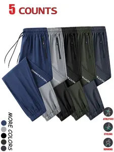 Men's Drawstring Soft Training Jogger Trousers, Lightweight Breathable Fabric, Comfortable Zipper Pockets, Casual Athletic Joggers