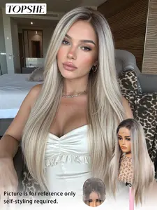 Topshe 13x6 Lace Front Wig Cap, Long Straight Hair, Daily Use, Heat Resistant, Comfortable, Lightweight, Easy to Wear