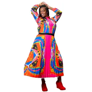 Pleated Print Skirt Suit