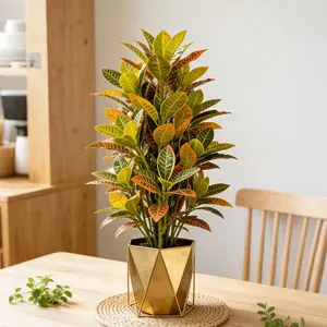 24-41cm Artificial Codiaeum Plants Fake Ficus Tree Tropical Croton Branch Plastic Magnolia Plant Real Touch Fiddle Fig Tree Leaves Decorative For Home Office Decor