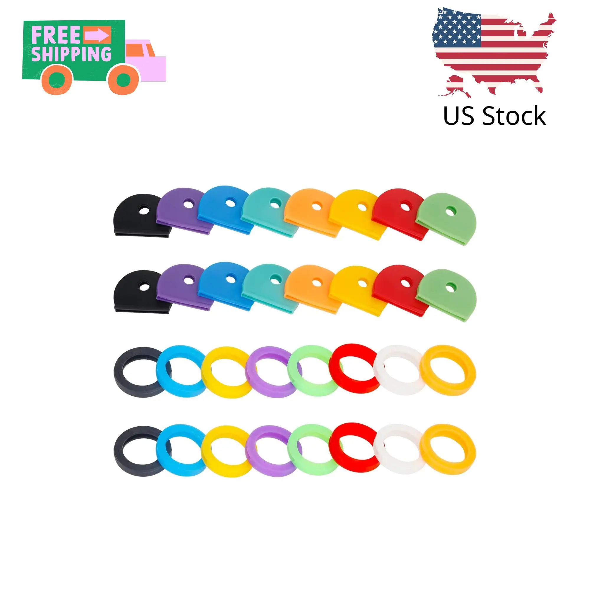 32 Pack Key Cap Tags Set in 8 Assorted Colors Plastic Key Identifier Coding Label Covers