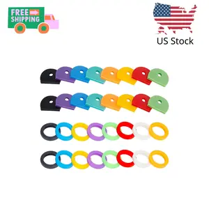 32 Pack Key Cap Tags Set in 8 Assorted Colors Plastic Key Identifier Coding Label Covers