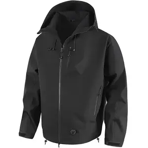 Men's Casual Black Hooded Jacket - Waterproof Shell, All-Weather Use