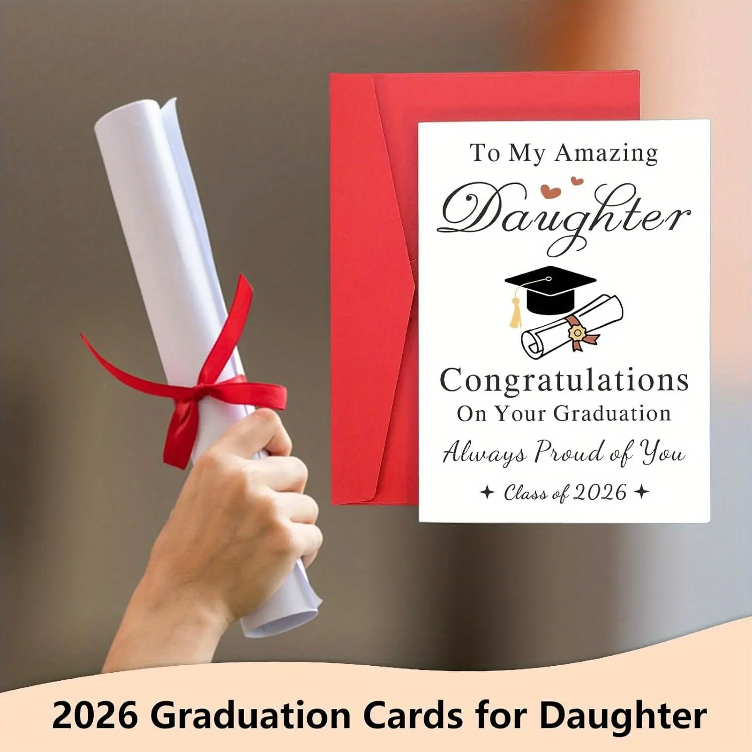1PC 2026 Graduation Gift for Her - 2026 High School & College Graduation Card, Positive Cards, Inspirational Greeting Cards, Gift for Daughter, Gift for Girls, Graduation Class Pride Card with Envelope, graduation gift