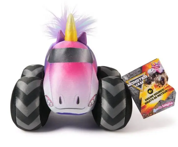 Monster Jam Sparkle Smash Plush Truck with Sound Effects, Plush Toy for Ages 3 and Up, 7”