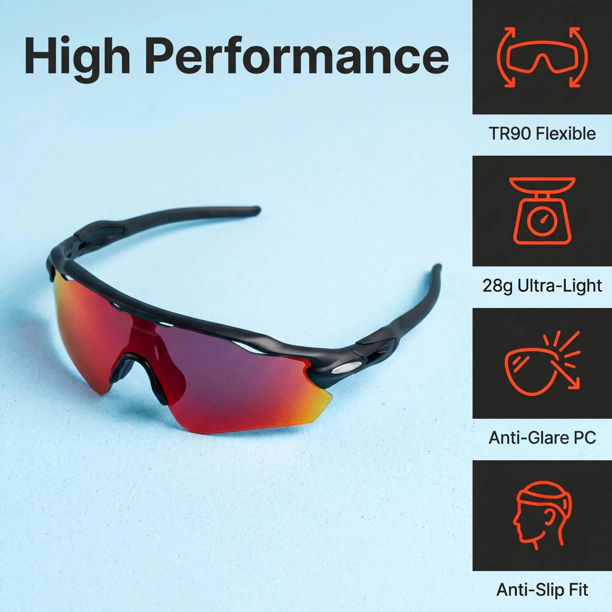 Unisex Sports Sunglasses with Detachable DIY Customizable Ergonomic Lightweight TR90 Frame, Classical Athleisure Eyewear with UV400 Anti-Glare Lenses for Cycling, Driving, Party Gifts