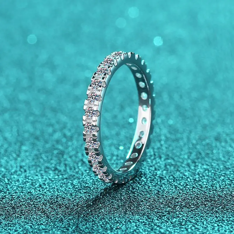 VVS1 Moissanite Ring, S925 Sterling Silver Full Eternity Band for Women, D Color Promise Engagement Jewelry-215, Moissanite Wedding Ring, Classic, Daily Wear, Adults, Multi-Size, Fashion Engagement Ring