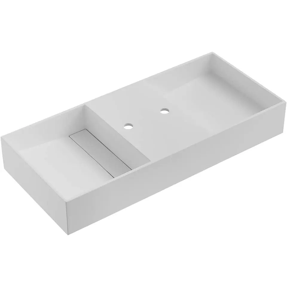 40 in. Wall-Mount or Countertop Bathroom Sink Double Bowls with Hidden Drains in Matte White