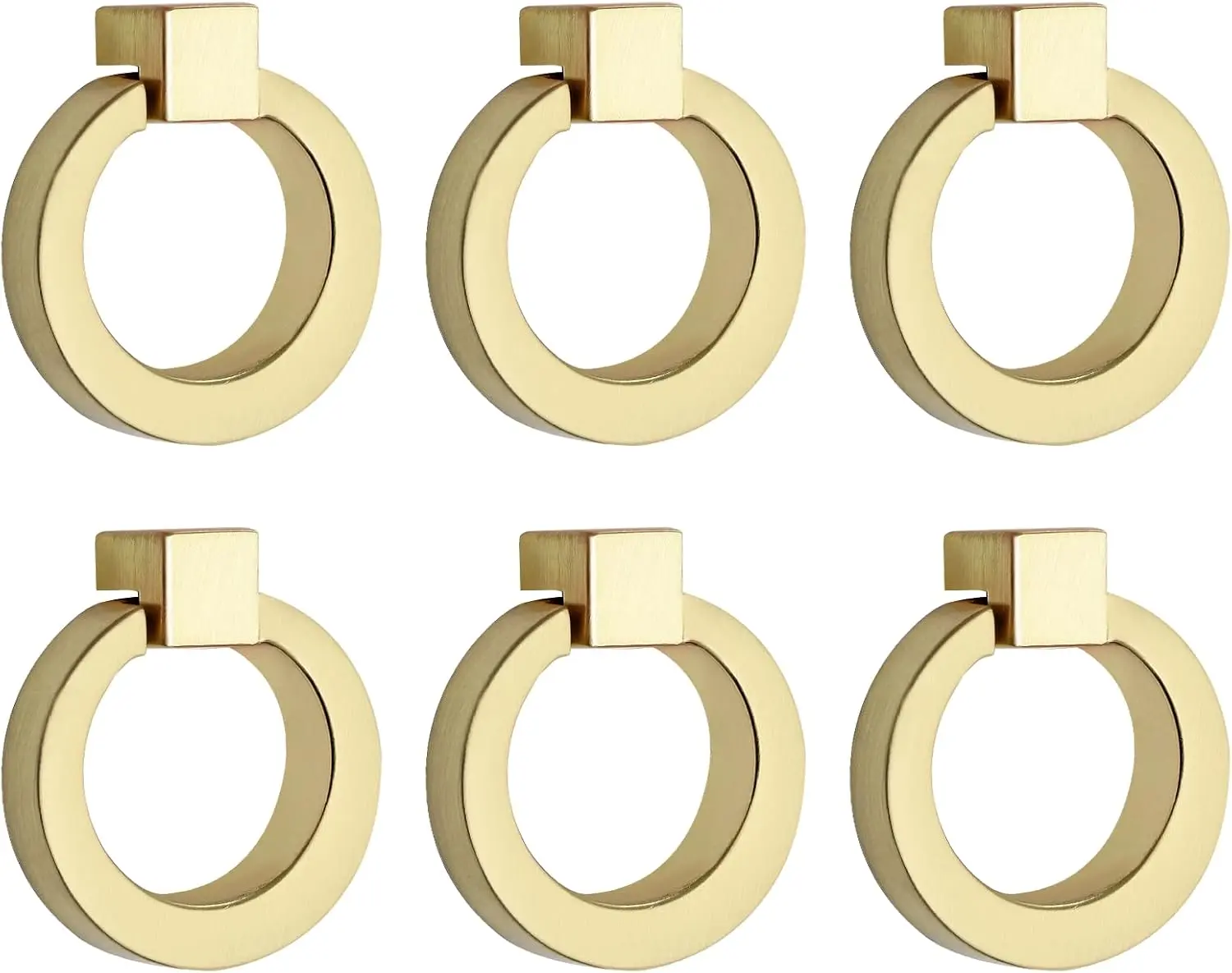 6 Pcs Round Cabinet Ring Pull Handles Single Hole Ring Knobs for Cabinet Drawer Dresr Cupboard Wardrobe, Gold