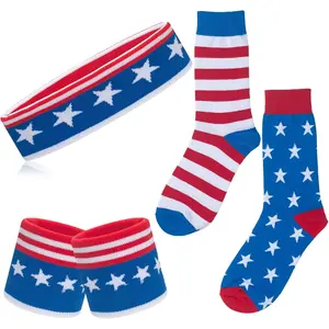 5 count Sweatbands Striped Socks Set  Headband Wristbands High Tube Socks 80s Accessories Costumes