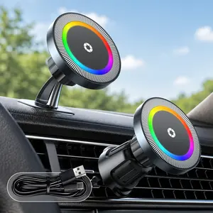 LAMTTO 15W MagSafe Car Mount Charger, Vibrant LED Vent/Dashboard Mount, [Stable & Fast] Magnetic Wireless Charging Car Phone Mount, Anti-Vibration 360°Adjustable Car Phone Holder for iPhone 16/15/14/13/12 fathersdaygift