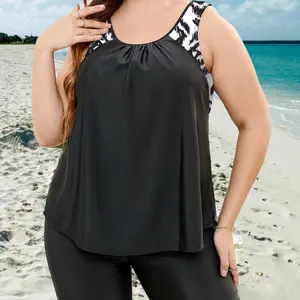 Plus Size Women's Tankini Blouse Split Capris Skinny Swimsuit