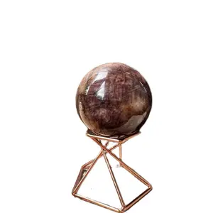 BLISSFUL CRYSTALS Fire Quartz Sphere Home Decor with Metal Frame
