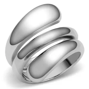 Lanyjewelry Women's Unisex Fit Artificial Gemstone Statement Ring - TK316 Steel Continuous Bands, Modern High-Polish 3-Wrap Spiral, Tarnish-Resistant, Fluid Edge Curve Design, Casual Jewelry Accessory