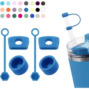 Silicone Spill Stopper Set Compatible with Stanley Cup 2.0 30oz & 40oz with Straw Cover (Set of 2, Azure)