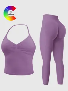 Women's Sportswear Set, Hanging Neck Sports Bra Vest + Butt-Lifting Tight Pants, Removable Padding, Gym Outdoor Running Yoga Top