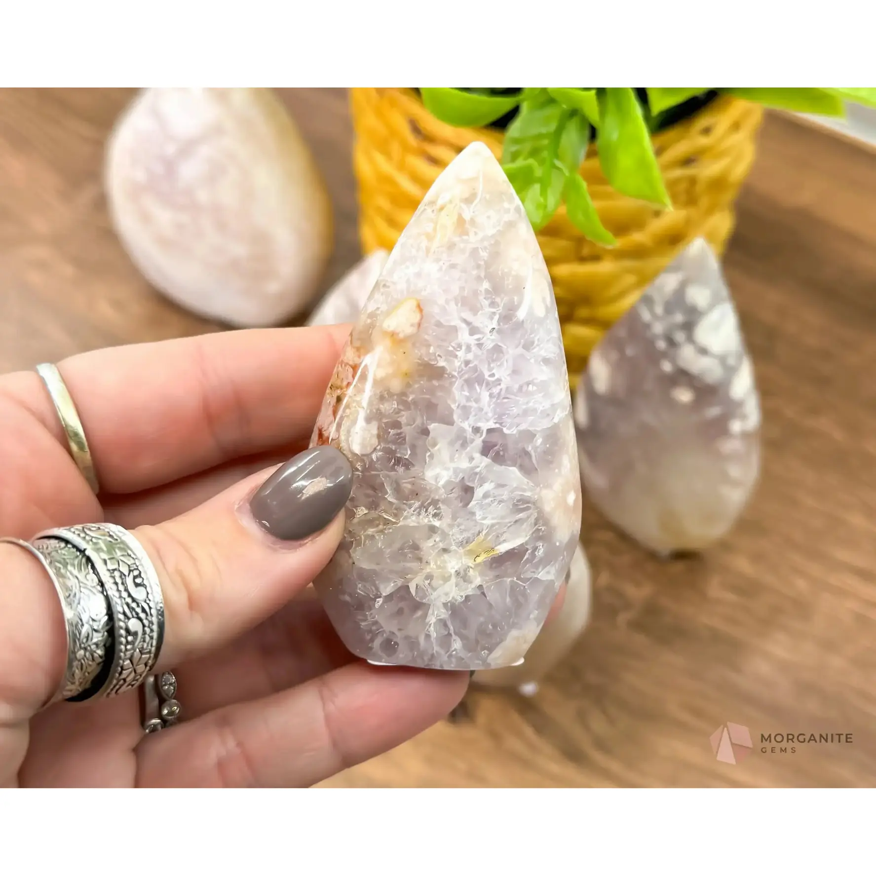 Natural Pink Amethyst with Flower Agate Freeform