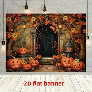 1pc 2D Flat 2D Door Banner, Halloween Door Banner with Vintage Pumpkin and Sunflower Design, Photography Background & Home Decor for Living Room/Bedroom/Office Entrance Indoor Use to Boost Happines Ornaments Decoration
