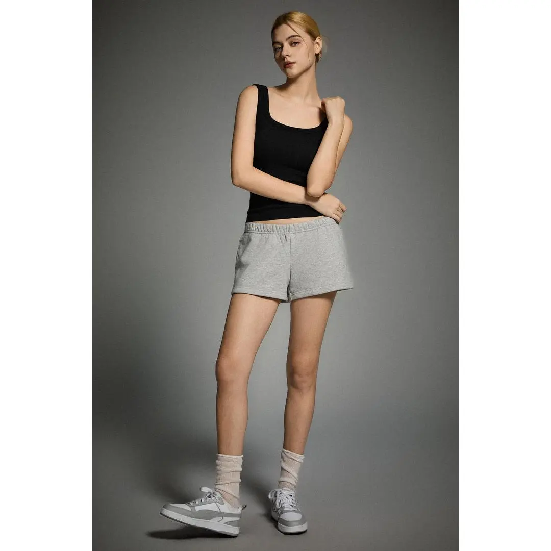 Padded Ribbed Wide-Strap Crew Tank