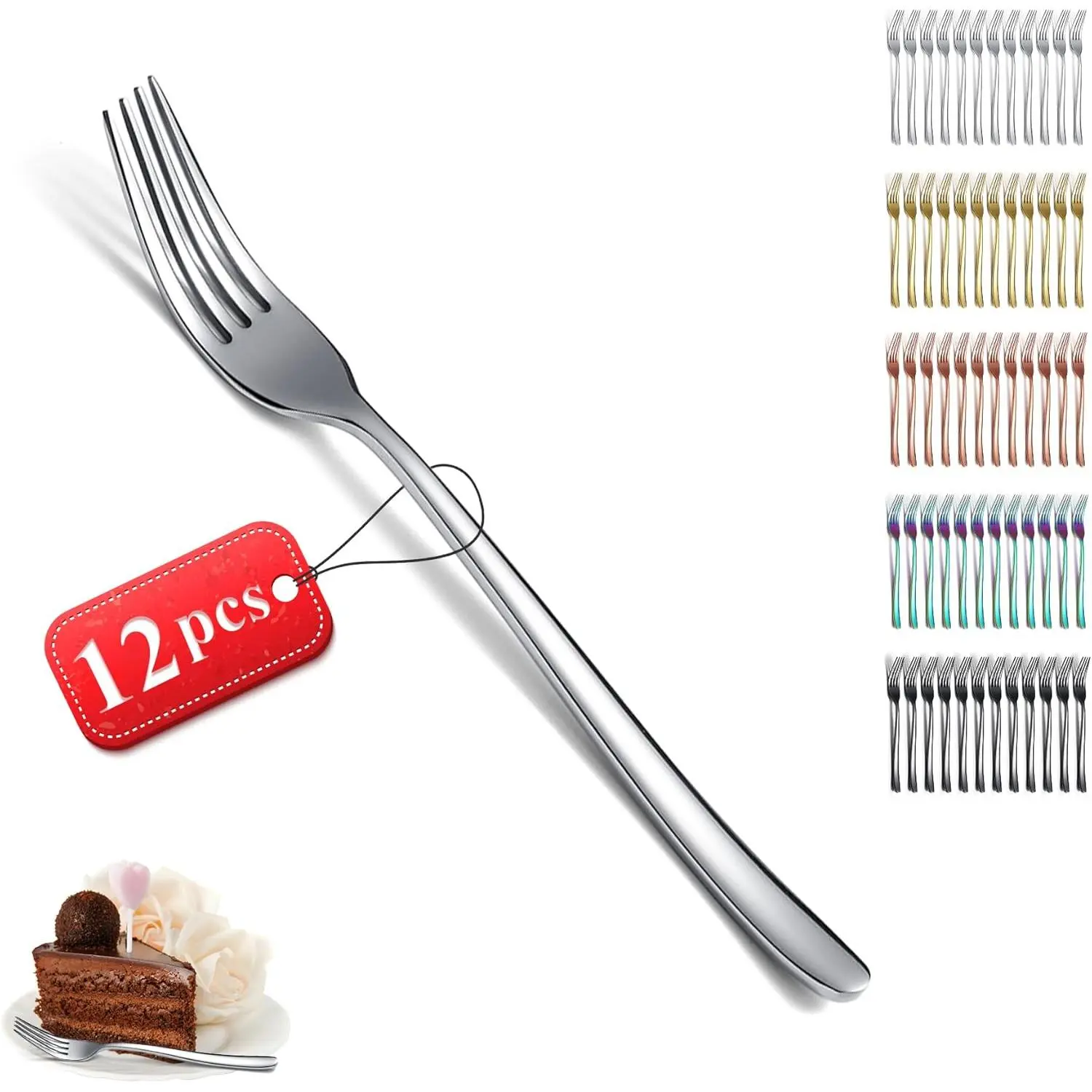 12-Piece Silver Heavy-Duty Stainless Steel Dinner Forks Set, 8.15in Classic Straight Handle Tableware, Dishwasher-Safe Cutlery for Home, Restaurant