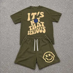 Men’s Summer 2 Piece Set, Steet It'S  Not That Serious Hip-Hop Street Style Letter Print Short Sleeve T Shirt and Drawstring Shorts Matching Outfit, Lightweight Breathable Casual Set for Travel, Streetwear, Beach, Vacation, and Daily Wear