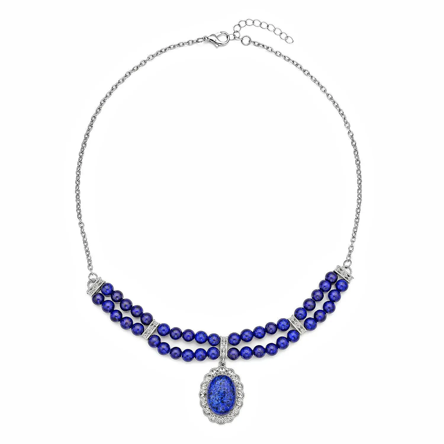 Lapis Lazuli Beaded Necklace (18-20 Inches) in Silvertone 95.00 ctw