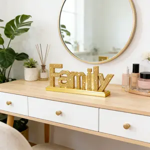 1 PC Luxurious Family Letter Statue, Home Decor for Living Room, TV Cabinet, Wedding Anniversary Gift, Family Theme Soft Furnishing, Home Ornaments