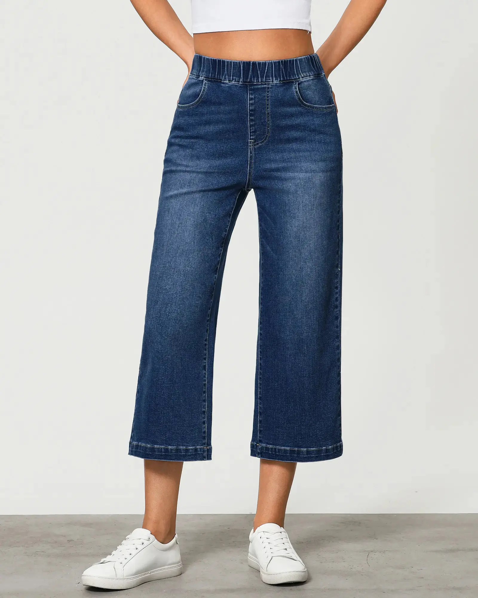 GRAPENT Women's High-Waisted Wide-Leg Wide Hip Capri-Style Jeans with Pockets - Casual Fit Chic Summer Below-The-Knee Denim Bottoms, Wide Hip Jeans,summerwins,summeroutfits,vacationoutfits,beachoutfits