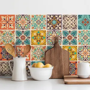 Vintage Moroccan Bohemian Tile Stickers 30 PC Pack - Self-Adhesive PVC Waterproof Wall Decals Kitchen Bathroom Backsplash Decor - 4x4 Inch