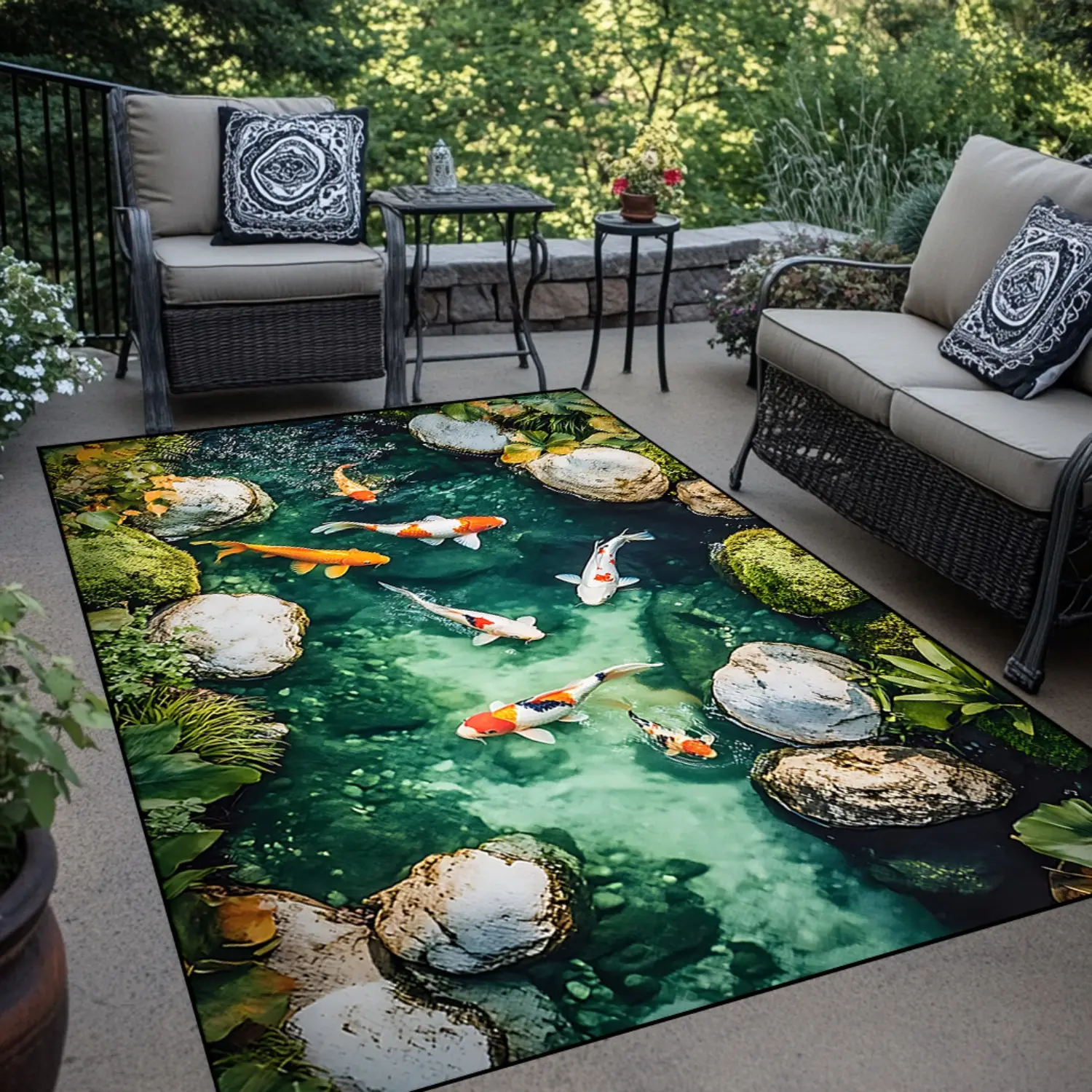 Large Area Diatomite Floor Rug - 2D Printed Ultra-Realistic 3D Koi Fish Pond Design, Soft, Super Absorbent Material, Suitable for Bathrooms, Laundry Rooms, Living Rooms