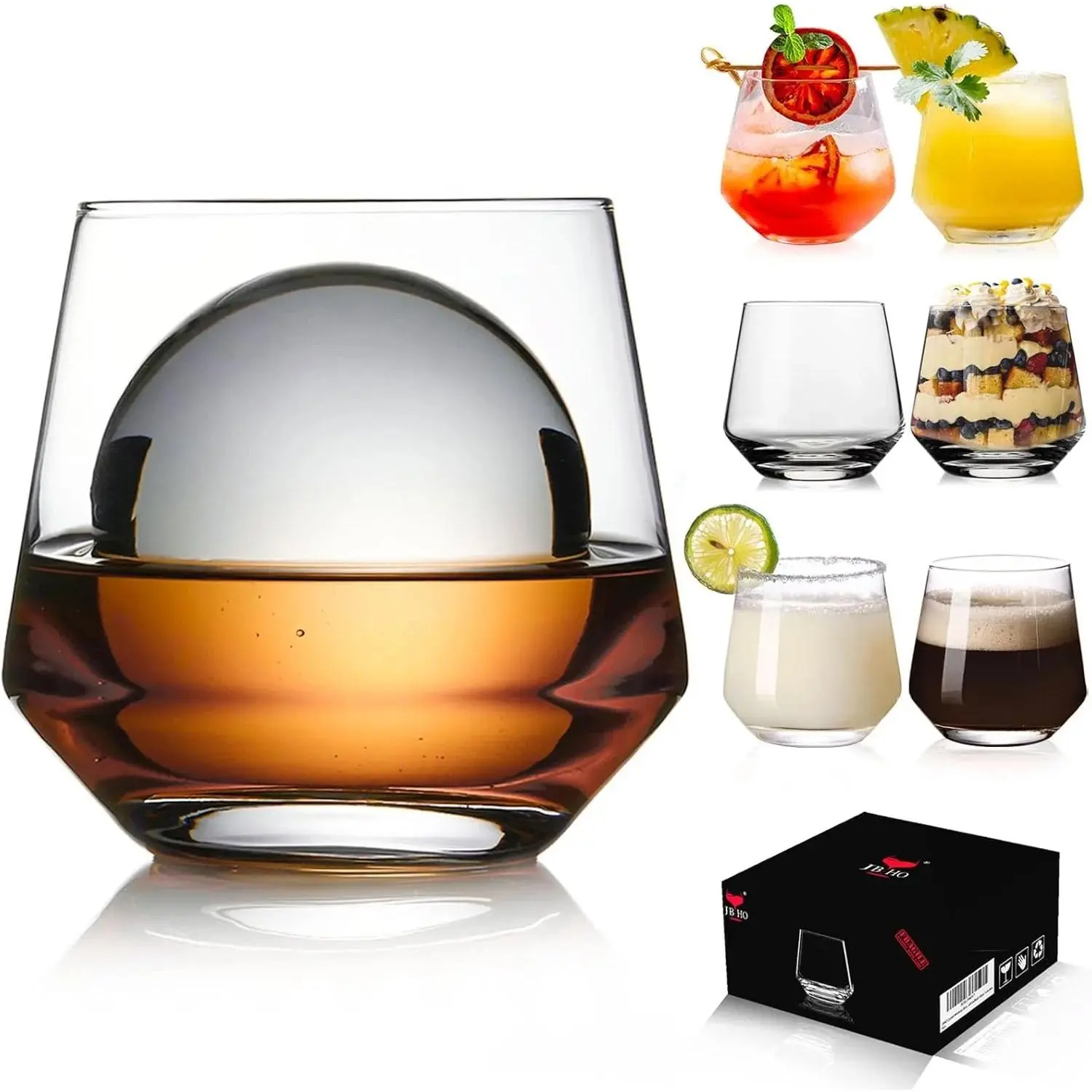 Thick Non-Lead Crystal Whiskey Glasses - 6-Piece 12 Oz Set, Old Fashioned Drinkware for Scotch, Bourbon - Gift Box Idea for Bar Enthusiasts
