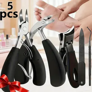 5-piece stainless steel nail care set, bone-setting stainless steel scissors with ergonomic handle, thick toe nail file, modern design, nail care set suitable for home use