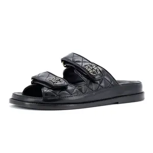 Pre-owned Chanel Women's Velcro Open Back Dad Sandals Quilted Leather by Rebag