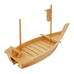 Bamboo Sushi Boat Serving Tray Handcrafted Wooden Platter for Holiday Party Buffet Japanese Food Display Sashimi Dumplings 40cm Natural Log Color Decorative Serving Board