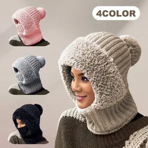 Upgraded Thickened 3-in-1 Beanie Hat with Scarf and Mask Windproof Fleece Lined for Women Winter Balaclava for Skiing Snowboarding and Airport Travel Hatwear